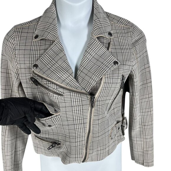 BlankNYC S Windowpane Plaid Moto Jacket Asymmetrical Zip Pockets Faux Suede Chic - Picture 6 of 16